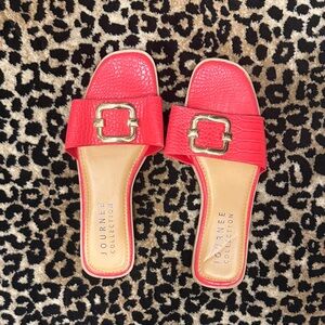 Journee Collection Bold Red Buckle Sandals
